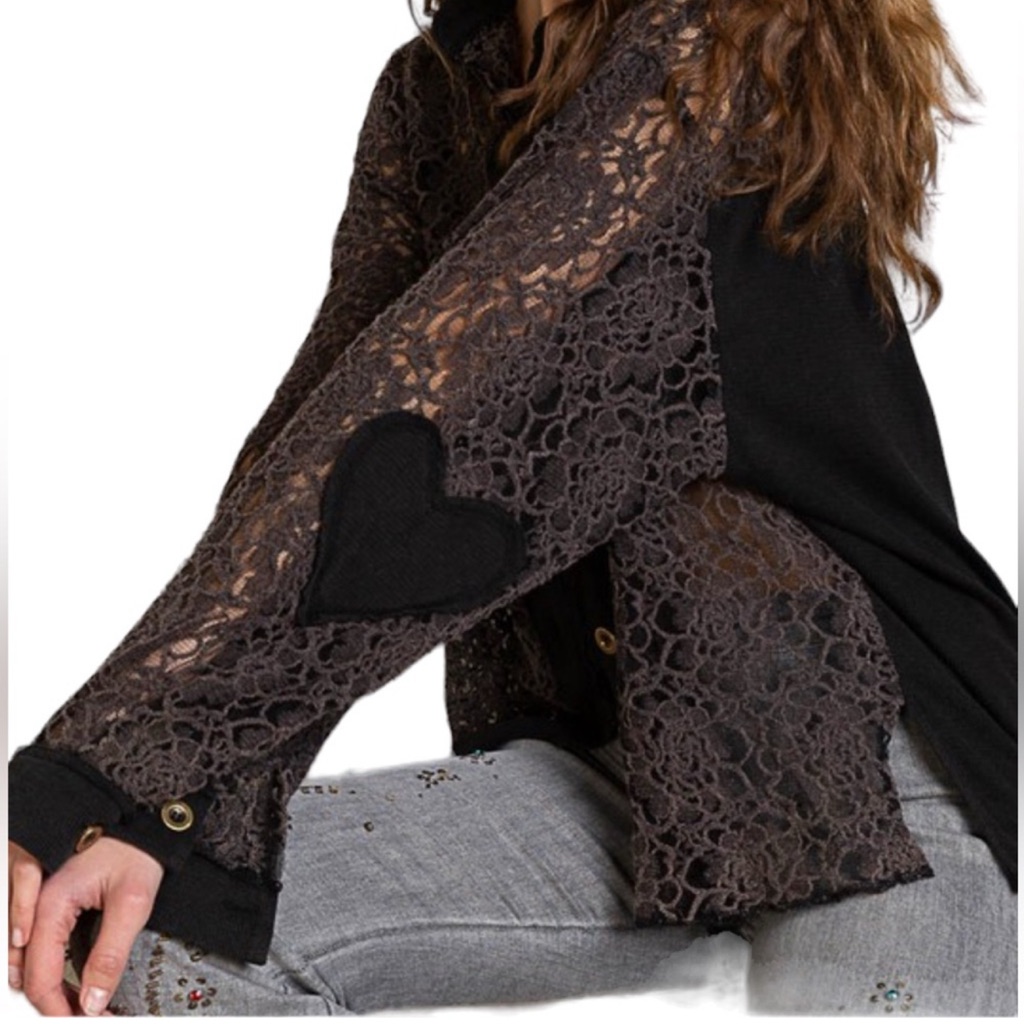Pol Black Lace Embellished Blouse With Bell Sleeves